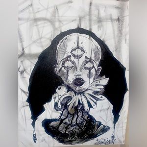 Dark clown painting (hand painted) 8x16in